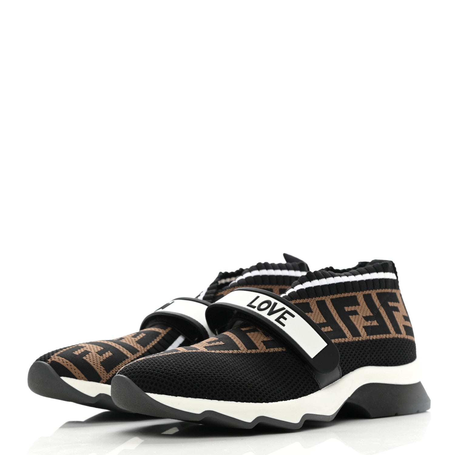 Fendi Stretch Yarn FF Stiff Band Rockoko Sneakers 38 Black White Tobacco 3 of 7
