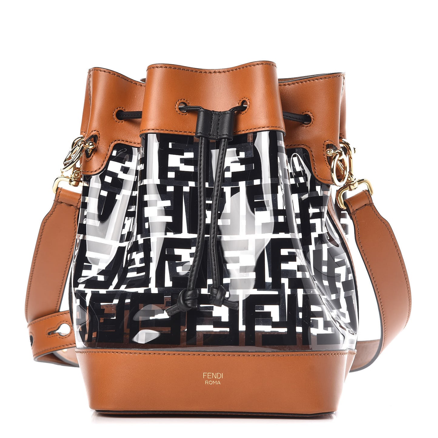 TPU FF Vitello Aura F is Fendi Grande Mon Tresor Bucket Bag Black Cuoio