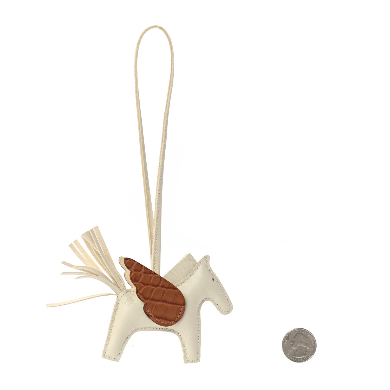 Hermes Milo Lambskin Matte Alligator Touch Grigri Rodeo Pegase Horse Bag Charm PM Craie Gold 2 of 4