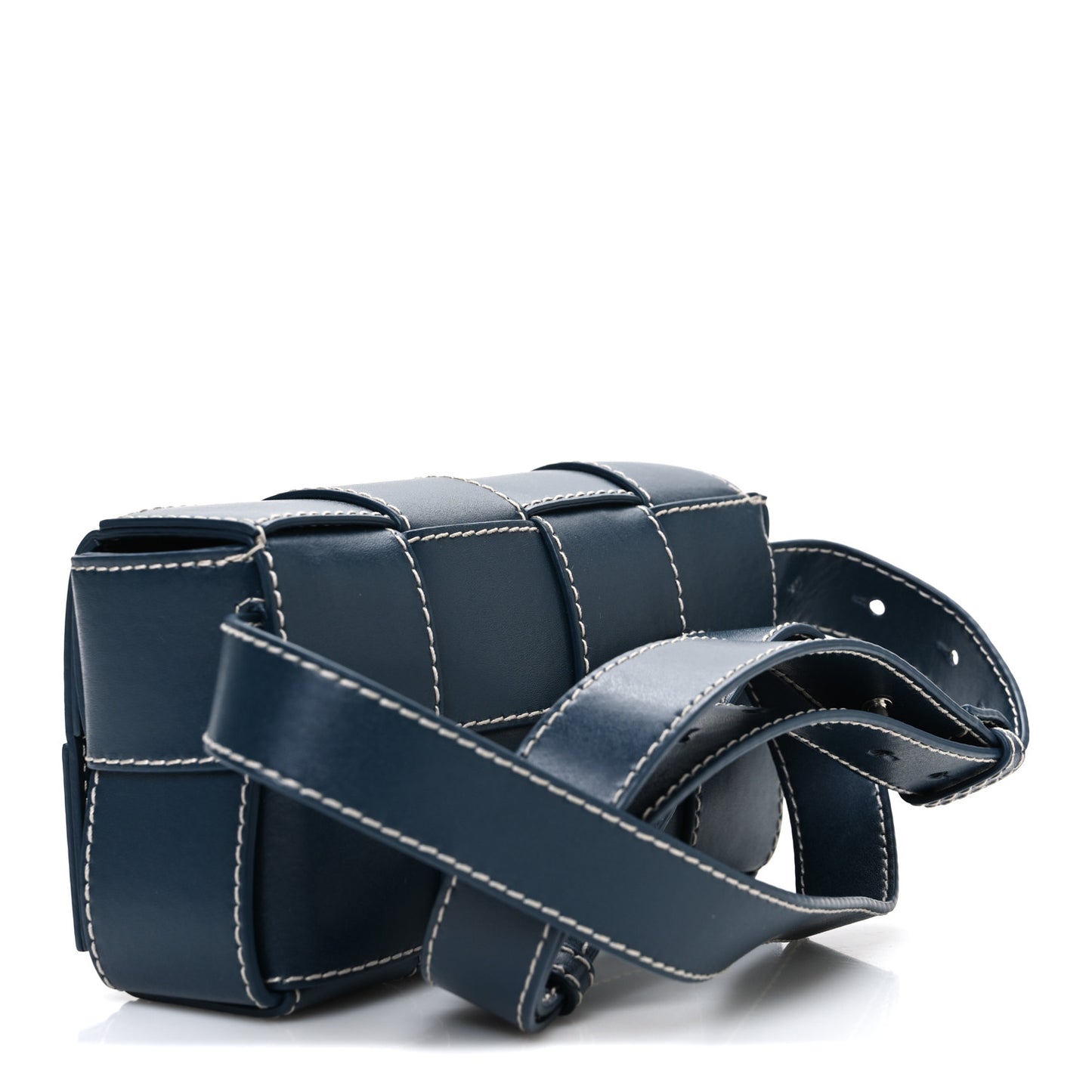 Lambskin Maxi Intrecciato Urban Stitch Mini Cassette Belt Bag Deep Blue