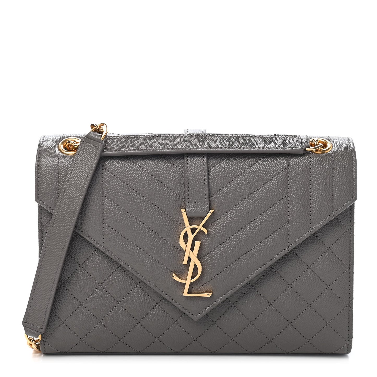 Grain De Poudre Textured Mixed Matelasse Medium Triquilt Monogram Satchel Fog
