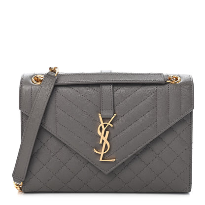 Saint Laurent Grain De Poudre Textured Mixed Matelasse Medium Triquilt Monogram Satchel Fog 1 of 7