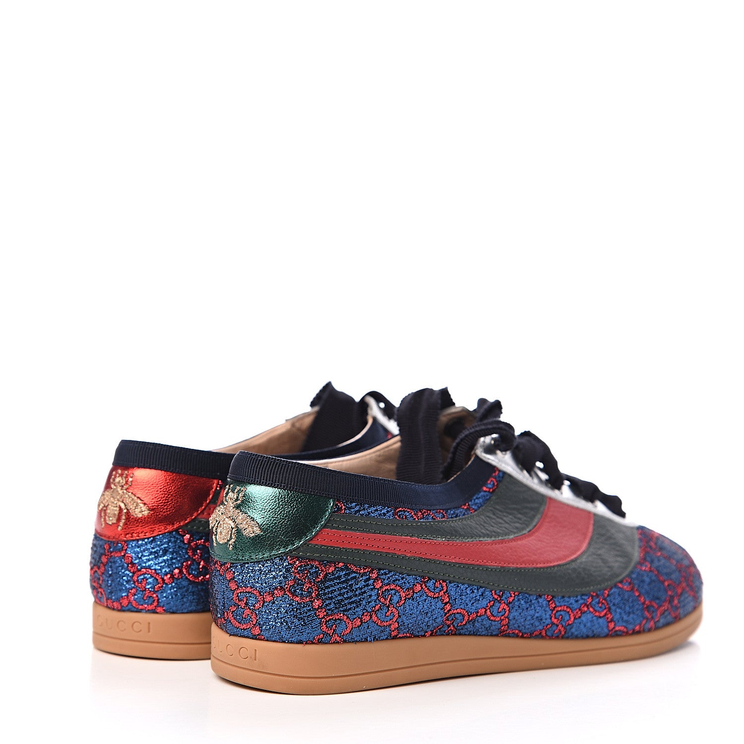 Gucci Lurex Calfskin Web GG Monogram Womens Falacer Sneakers 37.5 Iridescent Blue Iridescent Red Silver 4 of 11