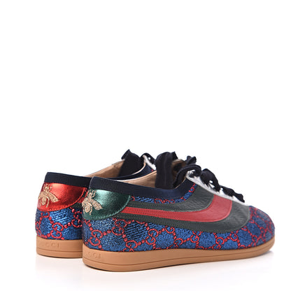Gucci Lurex Calfskin Web GG Monogram Womens Falacer Sneakers 37.5 Iridescent Blue Iridescent Red Silver 4 of 11