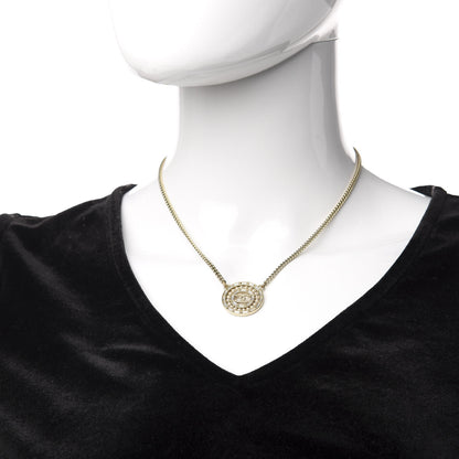 Chanel Pearl Baguette Crystal CC Medallion Necklace Gold 2 of 6