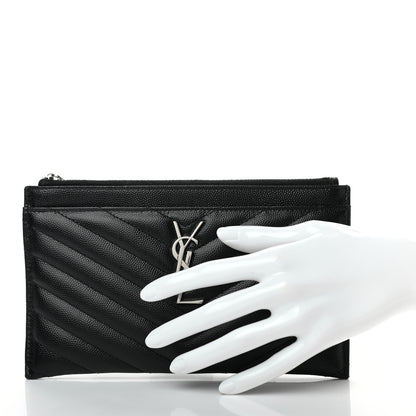 Saint Laurent Grain De Poudre Chevron Monogram Bill Pouch Black 2 of 7