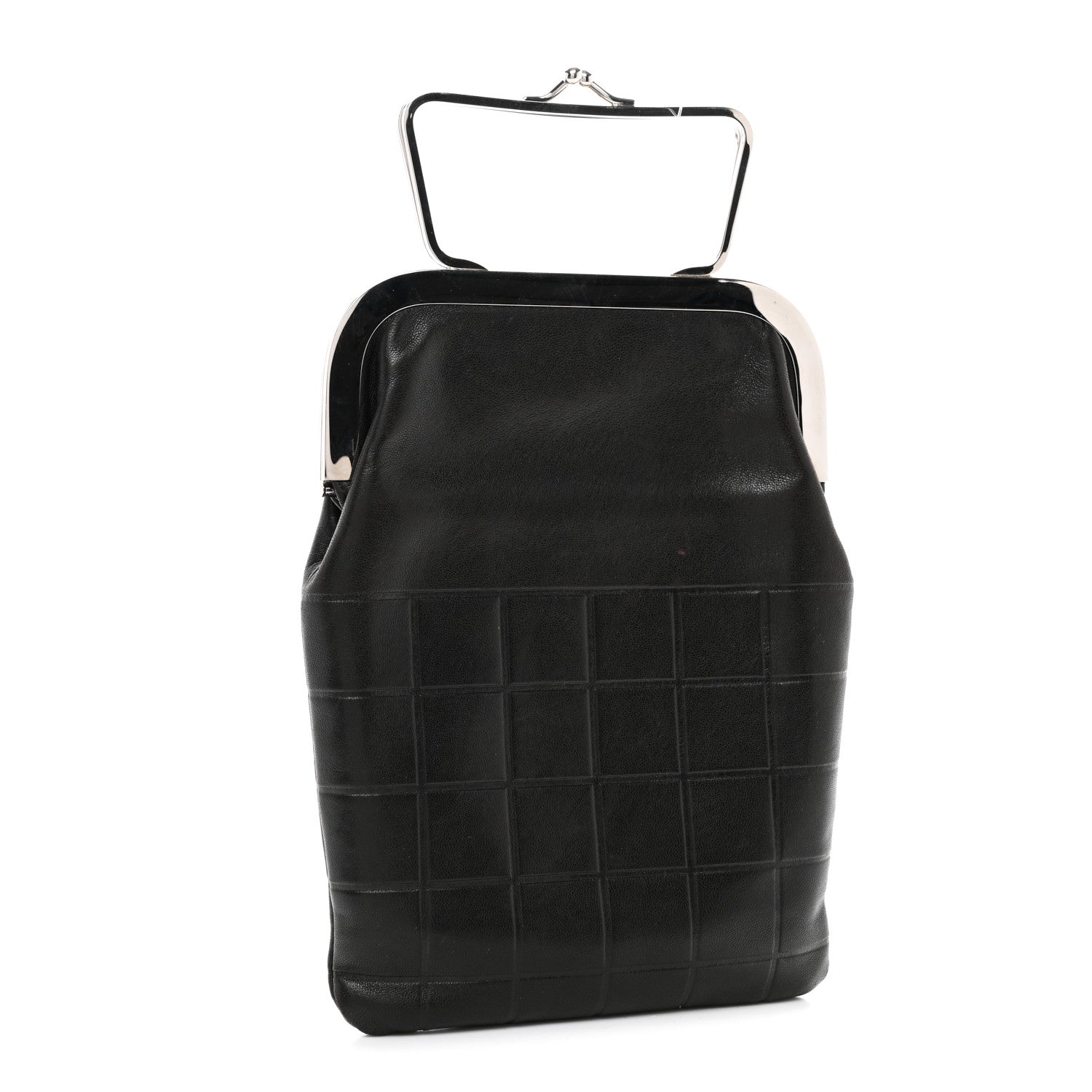 Chanel Lambskin Chocolate Bar Kisslock Frame Clutch Black 3 of 9