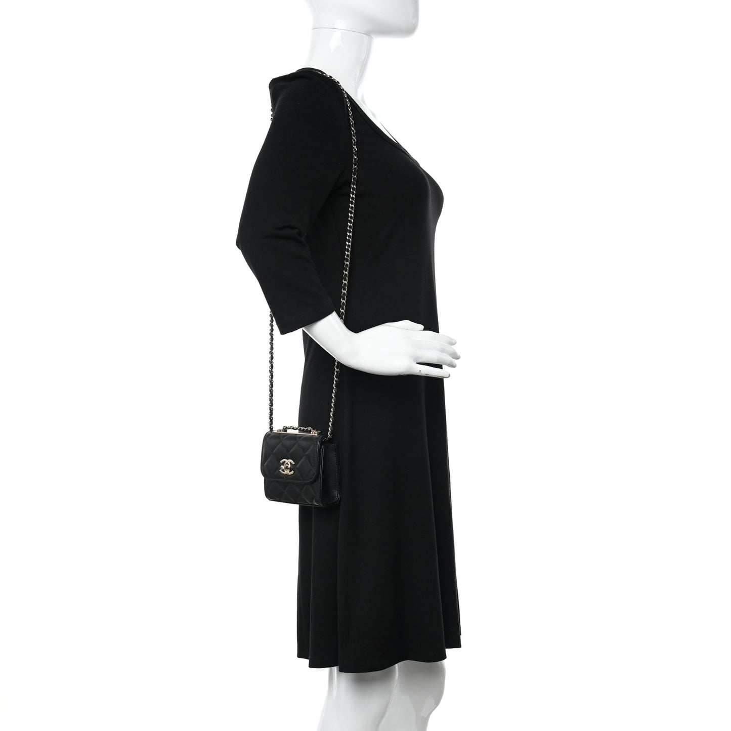 Lambskin Quilted Mini Trendy CC Chain Wallet Black