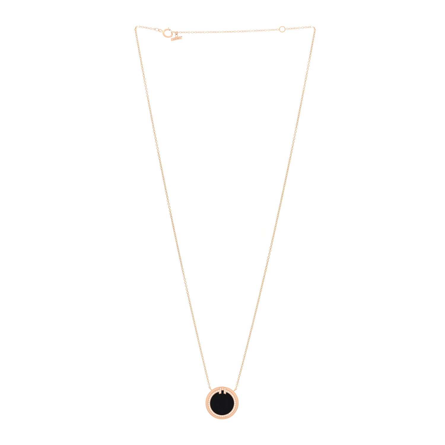 Tiffany 18K Yellow Gold Diamond Black Onyx 16mm T Circle Pendant Necklace 3 of 5
