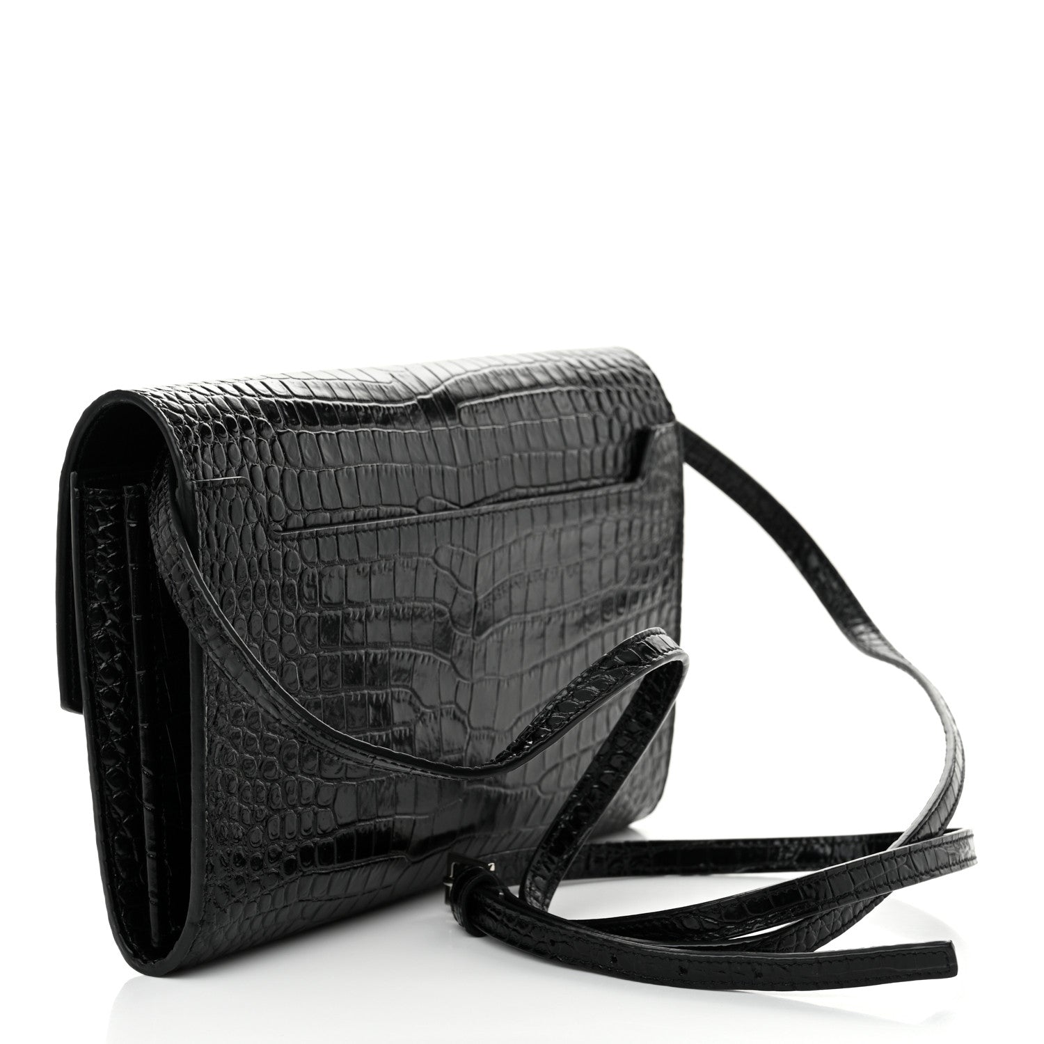Saint Laurent Calfskin Crocodile Embossed Monogram Uptown Crossbody Black 3 of 11