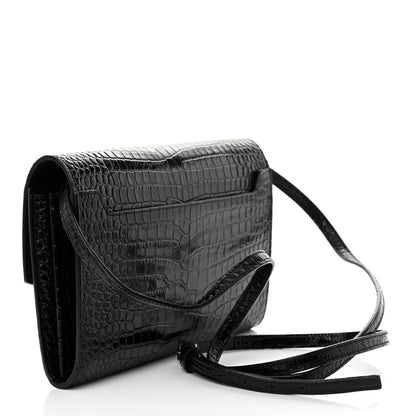 Saint Laurent Calfskin Crocodile Embossed Monogram Uptown Crossbody Black 3 of 11