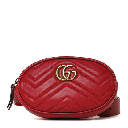Gucci Calfskin Matelasse GG Marmont Belt Bag 85 34 Hibiscus Red 1 of 17