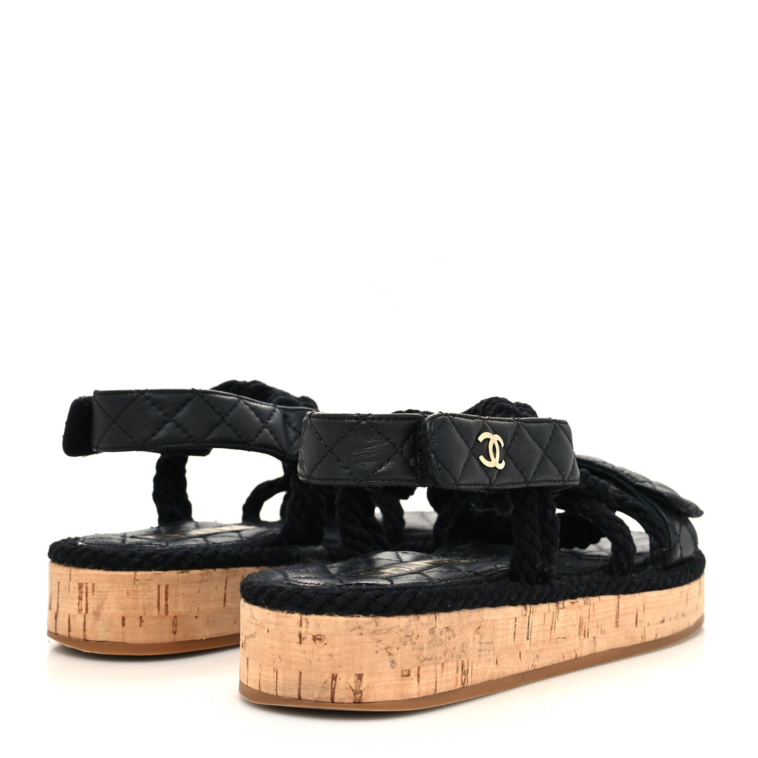 Chanel Cord Lambskin Quilted Logo Sandals 37 Black 4 of 8