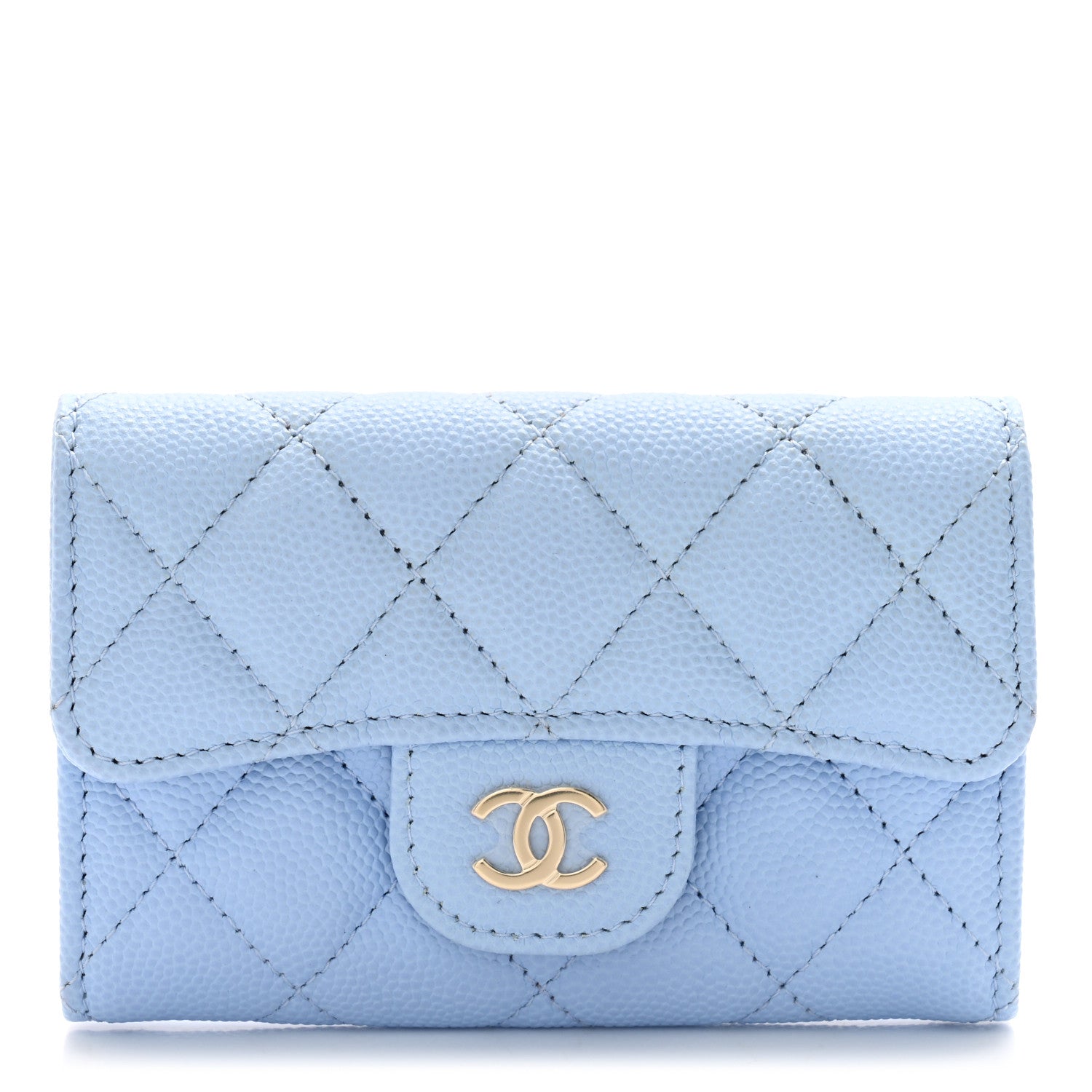 Chanel Caviar Quilted Flap Card Holder Wallet Light Blue 1 of 9