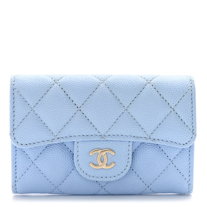 Chanel Caviar Quilted Flap Card Holder Wallet Light Blue 1 of 9