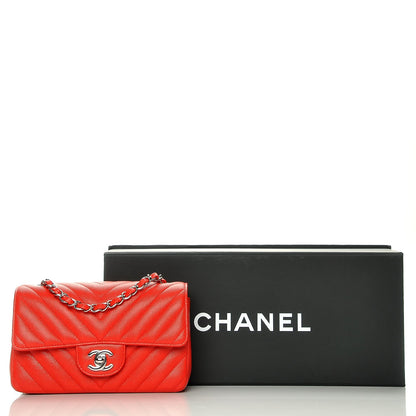 Chanel Caviar Chevron Quilted Mini Rectangular Flap Red 9 of 9