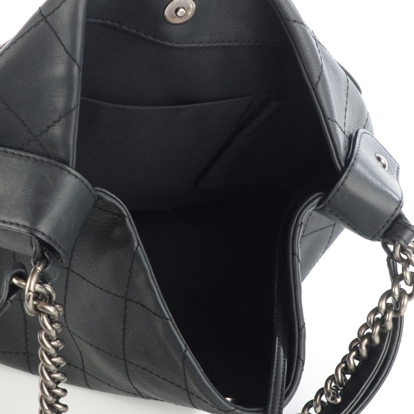 Calfskin Stitched Double Zip Hobo Black