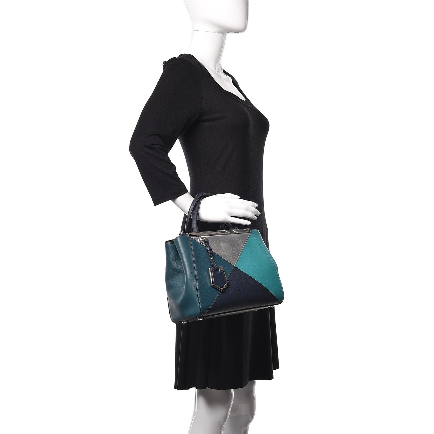 Vitello Elite Colorblock Petite 2Jours Tote Lavagna Oceano Argento