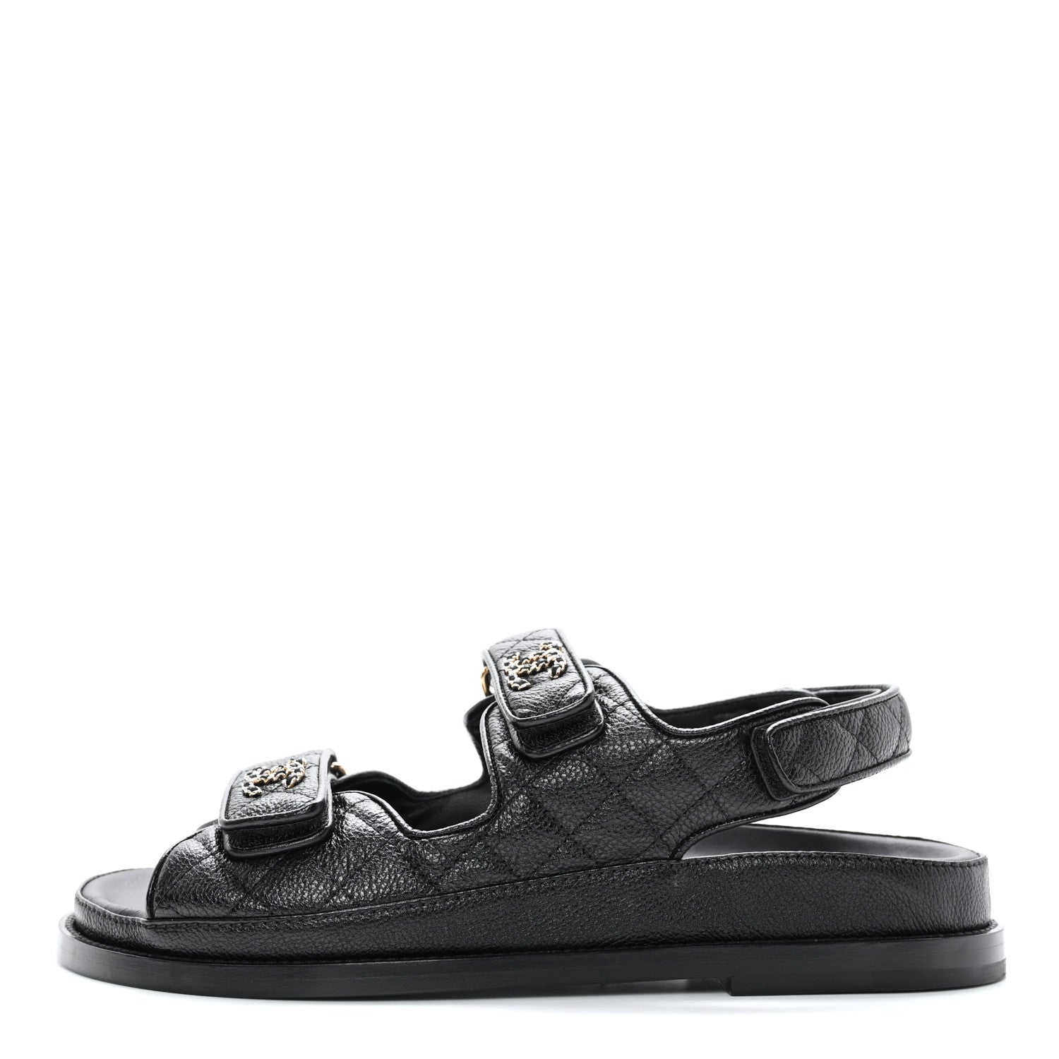 Chanel Grained Calfskin Velcro Dad Sandals 38.5 Black 1 of 11