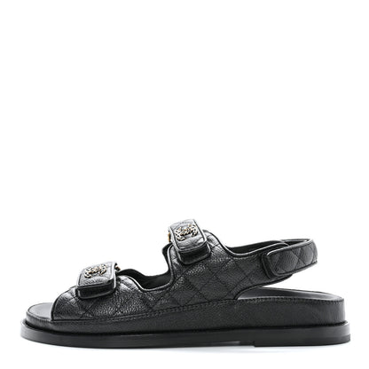 Chanel Grained Calfskin Velcro Dad Sandals 38.5 Black 1 of 11