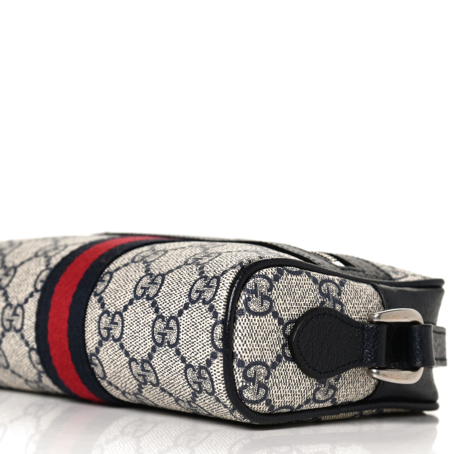 GG Supreme Monogram Textured Dollar Calfskin Web Mini Ophidia Shoulder Bag Beige Blue