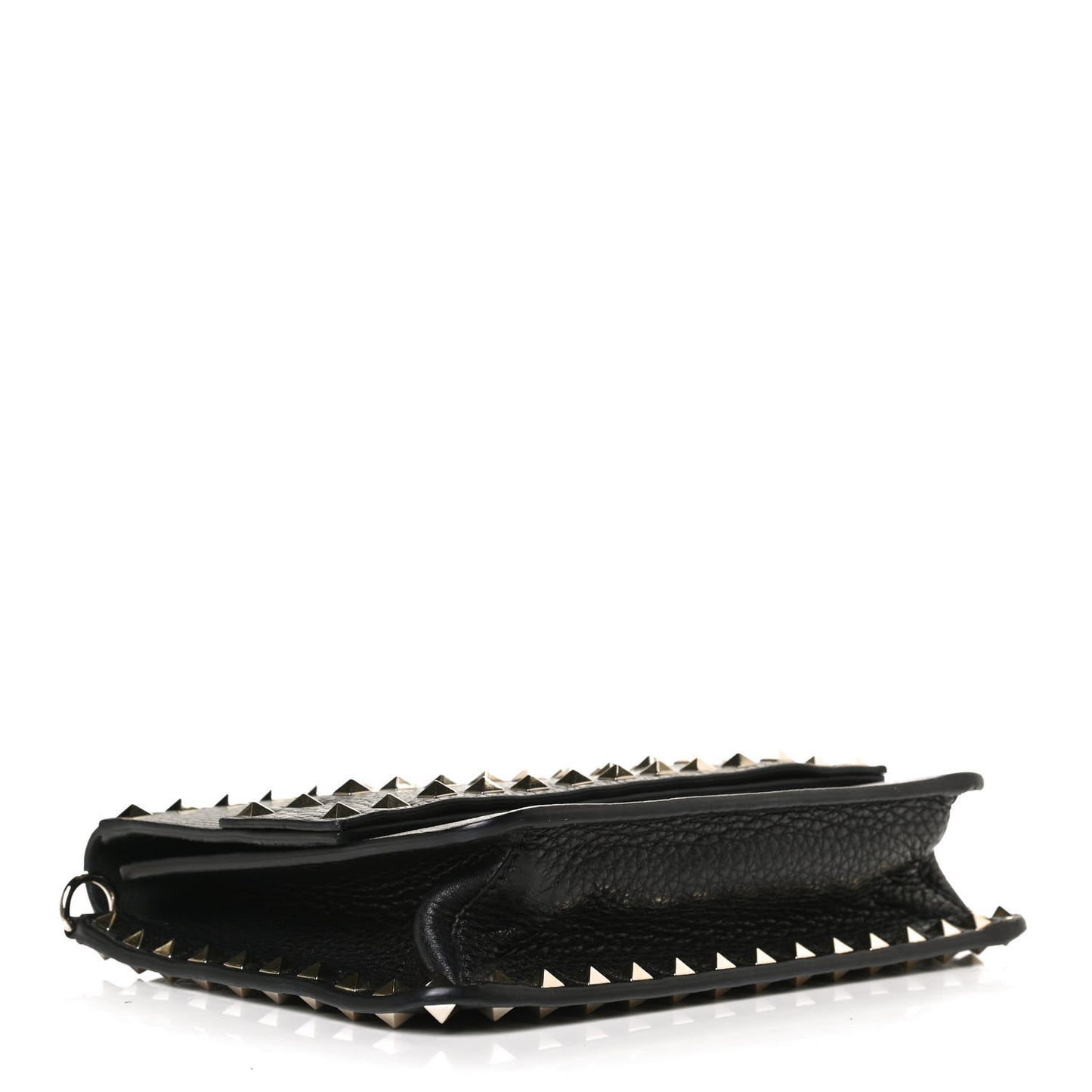Pebbled Calfskin Rockstud Side Slip Crossbody Black