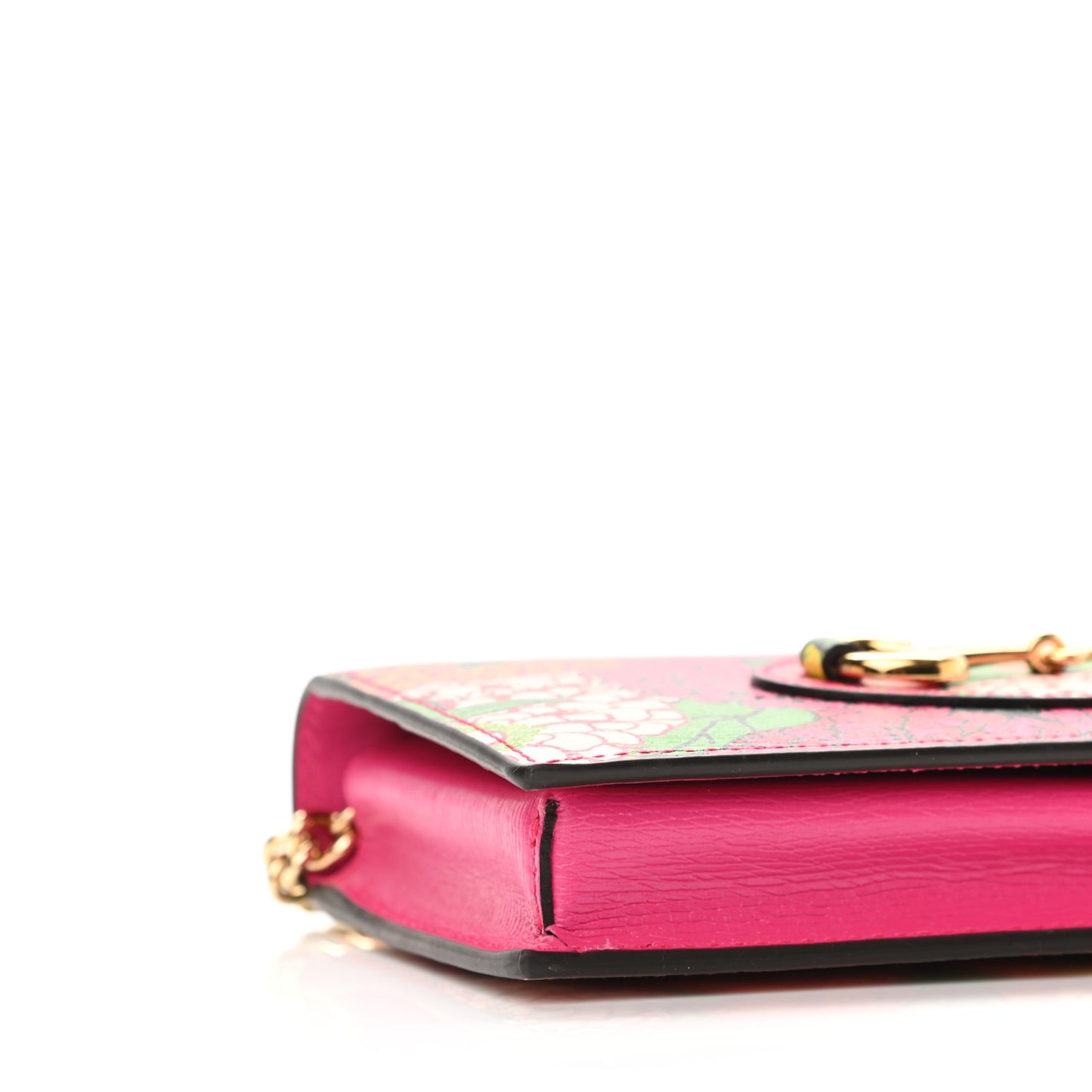 X KEN SCOTT Shangai Calfskin Pomponica Print Horsebit 1955 Wallet On Chain Multicolor Fuxia Pompon