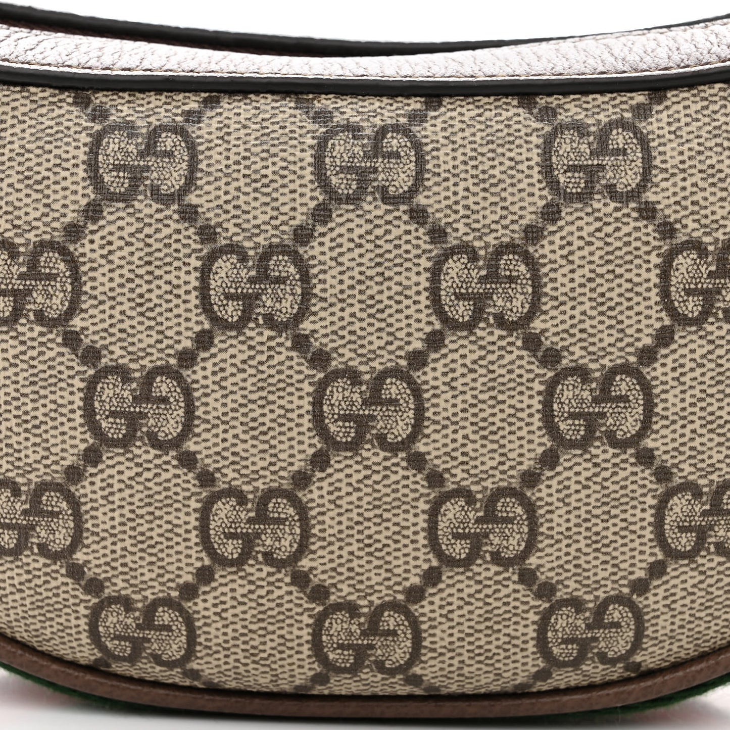 GG Supreme Monogram Textured Calfskin Web Mini Ophidia Half Moon Hobo Beige Ebony New Acero