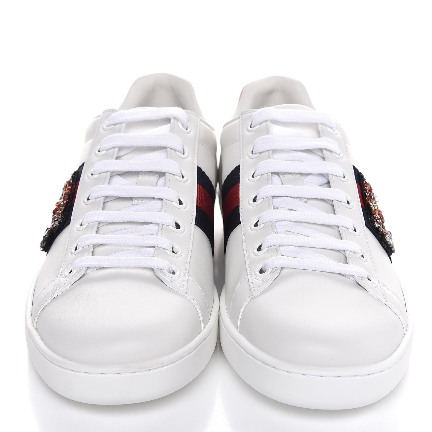 Calfskin Web Studded Feline Ace Sneakers 37 White