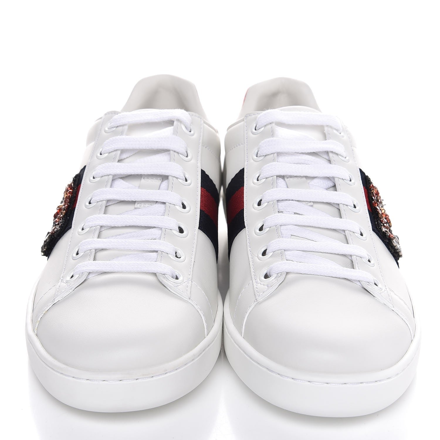 Gucci Calfskin Web Studded Feline Ace Sneakers 37 White 2 of 9