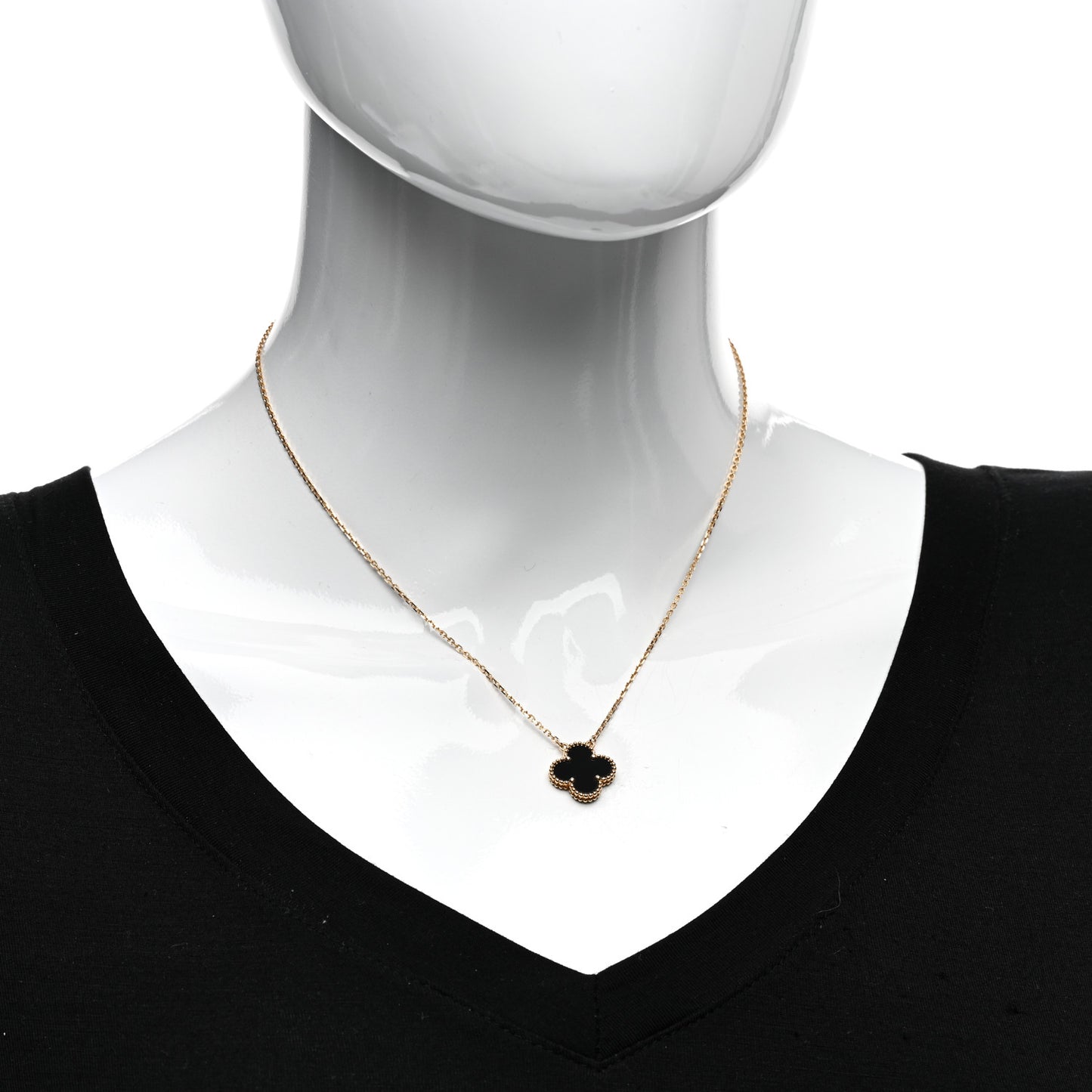 18K Yellow Gold Black Onyx Vintage Alhambra Pendant Necklace