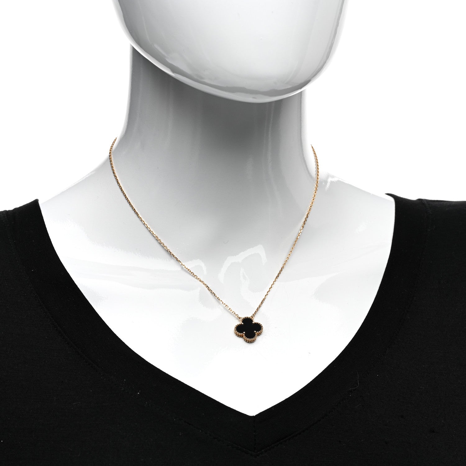 Van Cleef & Arpels 18K Yellow Gold Black Onyx Vintage Alhambra Pendant Necklace 2 of 6