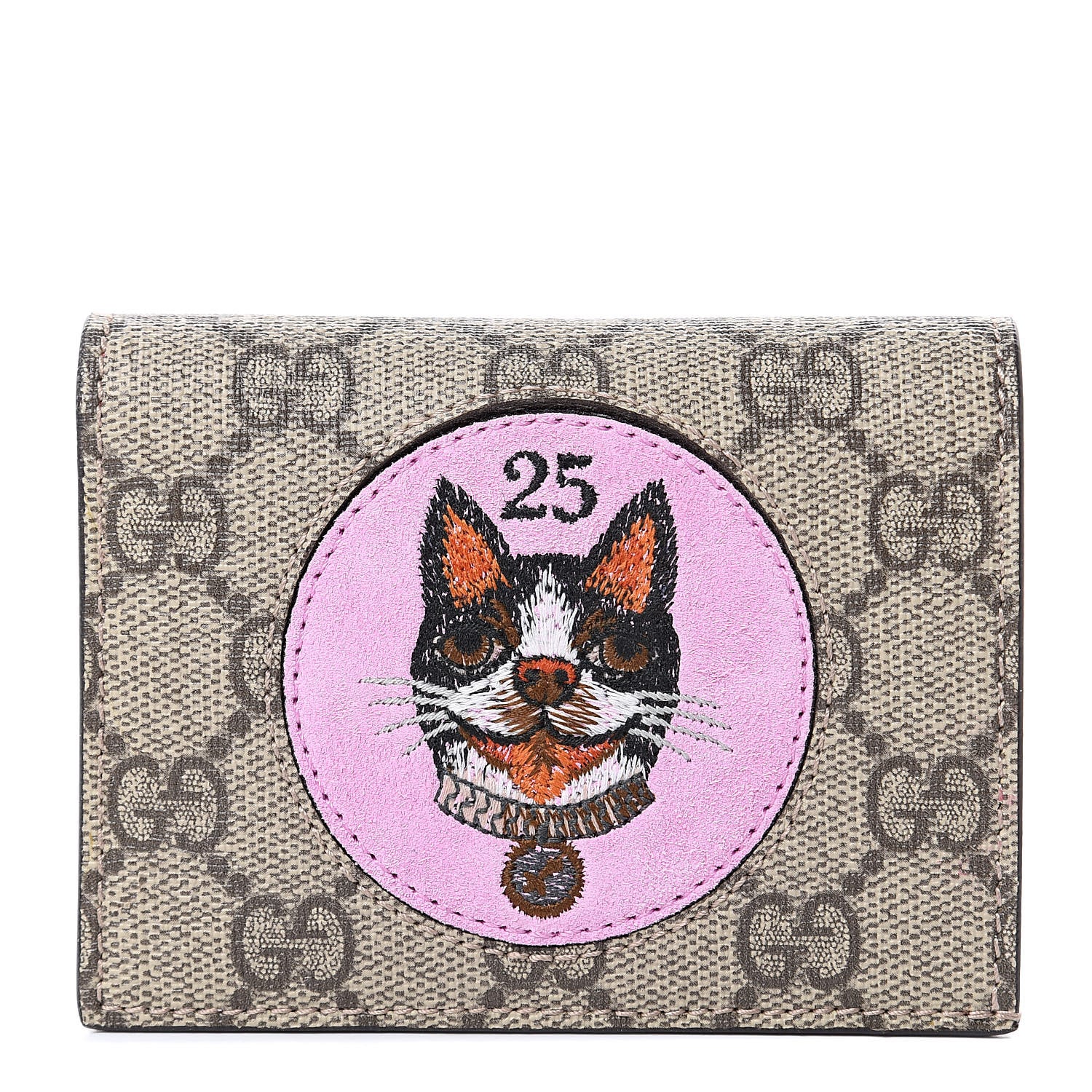Gucci GG Supreme Monogram Bosco Patch Card Case Wallet Beige Malva Hibiscus Red 1 of 8