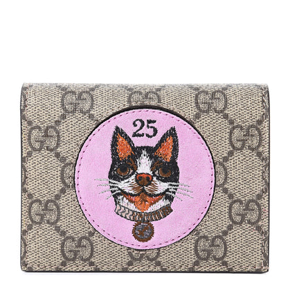 Gucci GG Supreme Monogram Bosco Patch Card Case Wallet Beige Malva Hibiscus Red 1 of 8