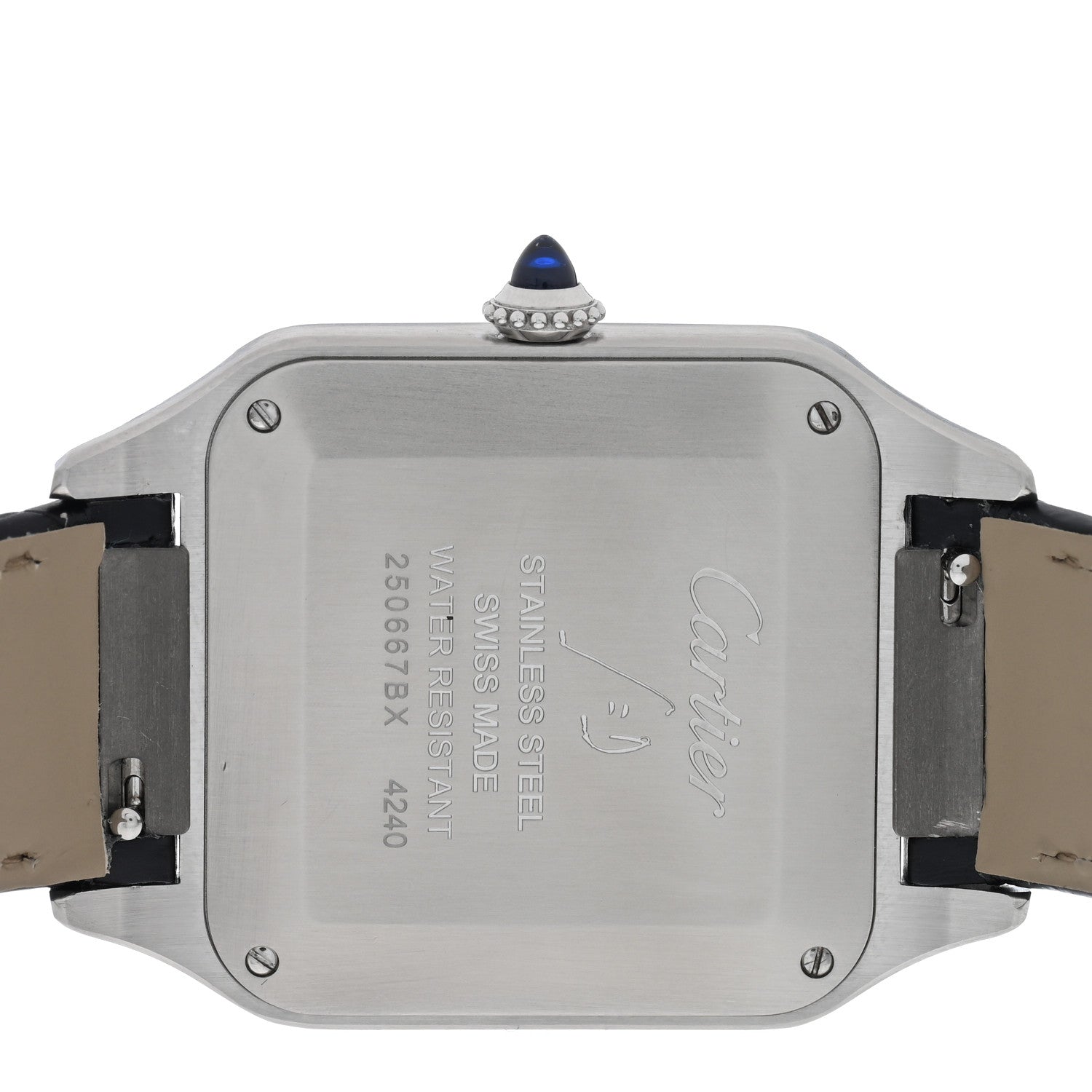 Cartier Stainless Steel Alligator 31.4mm Santos Dumont Quartz Watch Blue 8 of 10