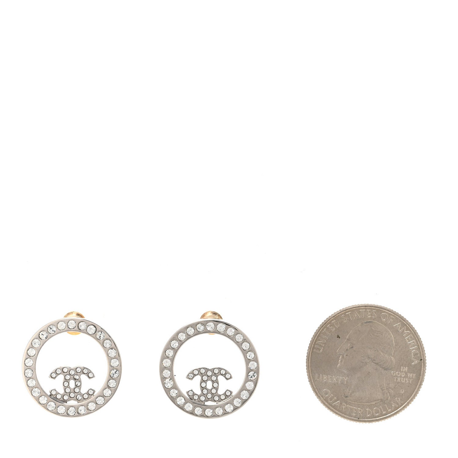 Chanel Crystal CC Round Earrings Silver 2 of 5