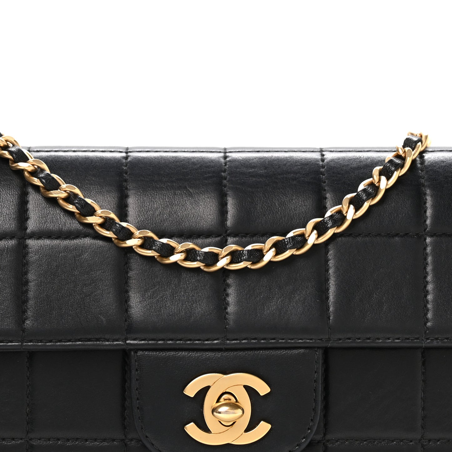Lambskin East West Chocolate Bar Flap Black