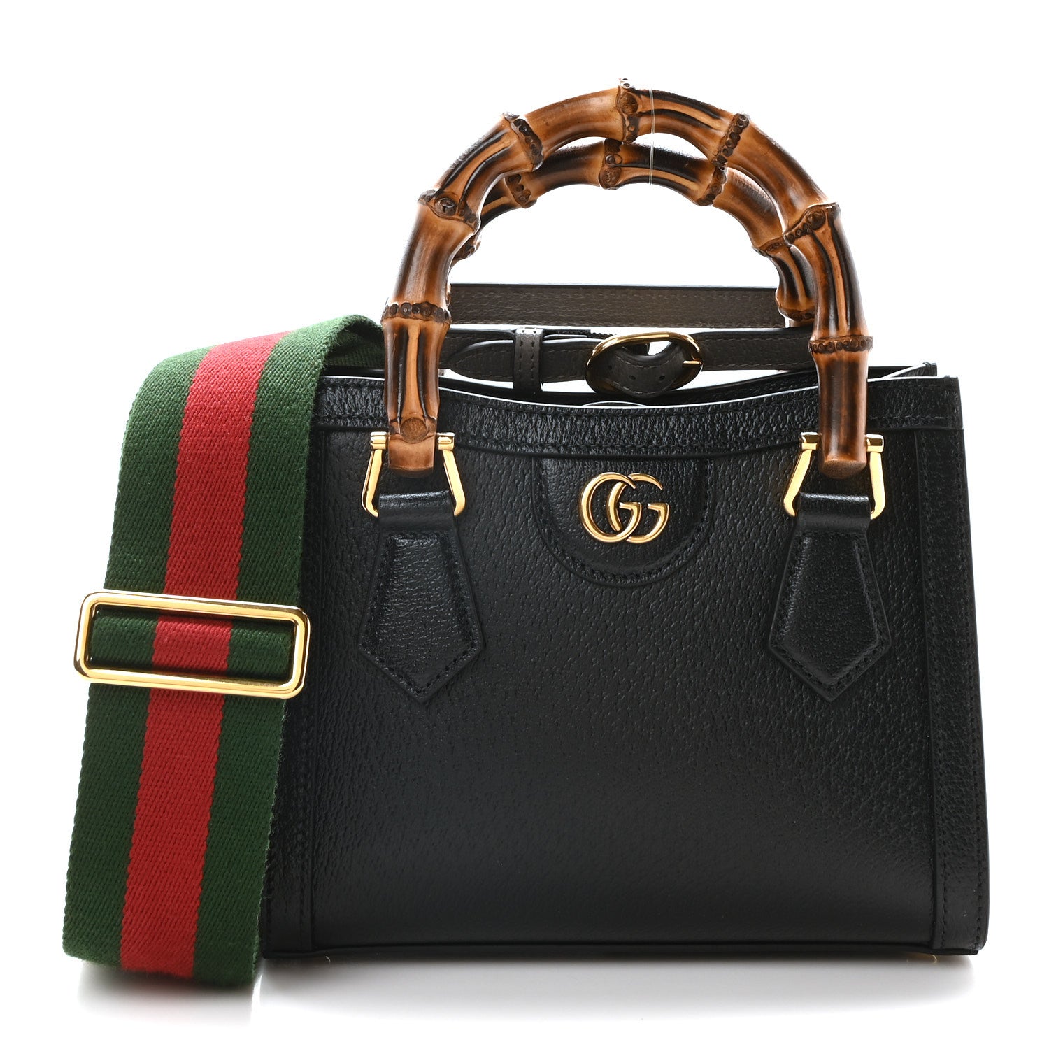 Gucci Textured Dollar Calfskin Web Mini Diana Tote Bag Black Dusty Grey 1 of 10