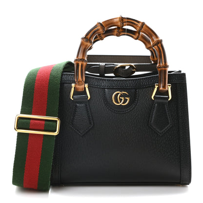 Gucci Textured Dollar Calfskin Web Mini Diana Tote Bag Black Dusty Grey 1 of 10