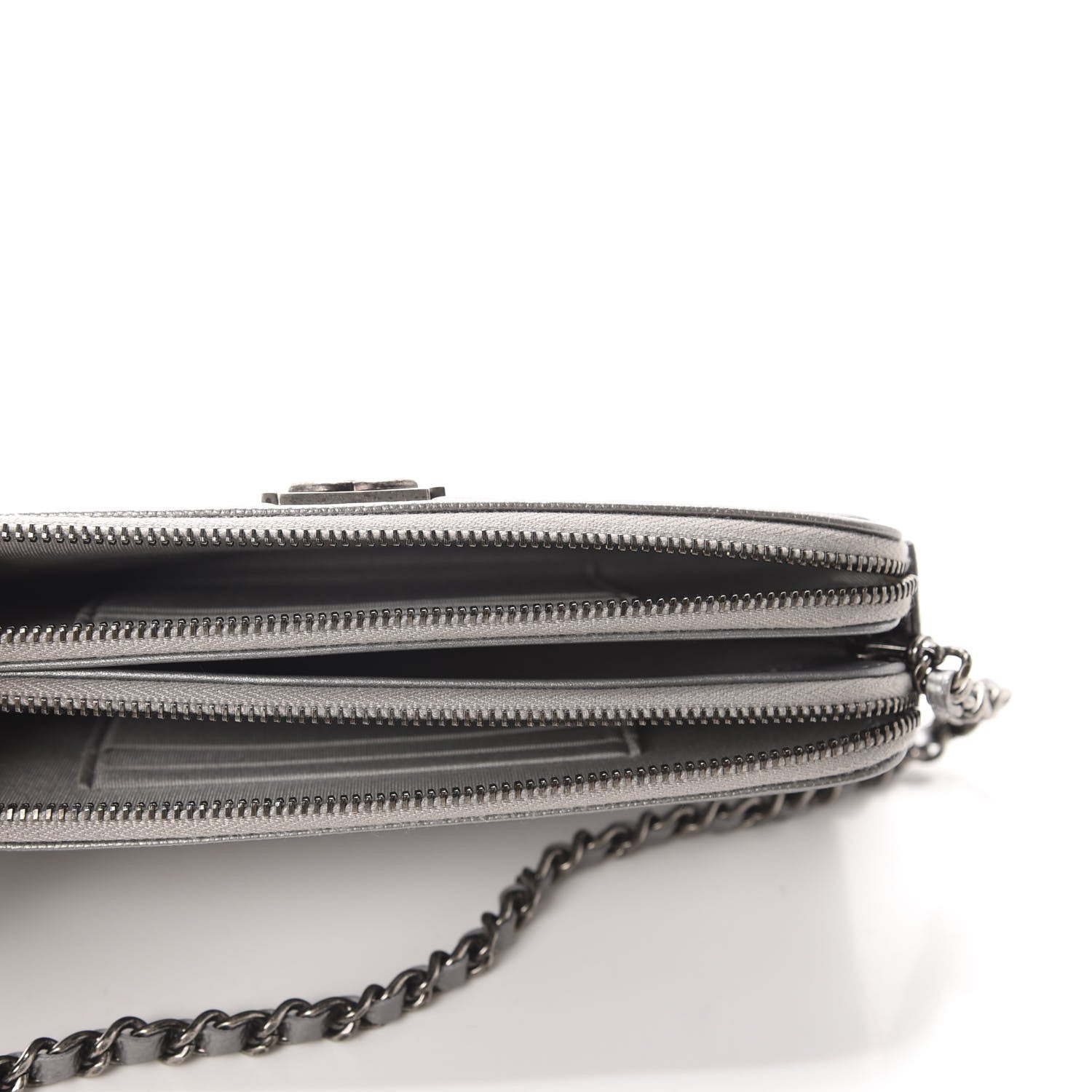 Chanel Metallic Caviar Quilted Small Boy Clutch With Chain Silver 5 of 12