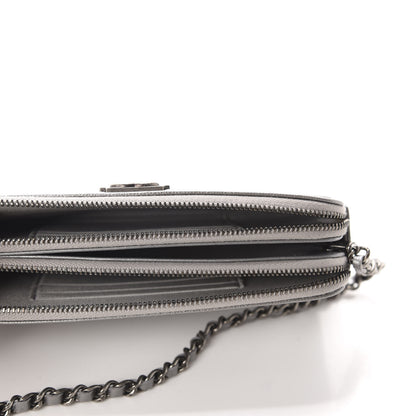 Chanel Metallic Caviar Quilted Small Boy Clutch With Chain Silver 5 of 12