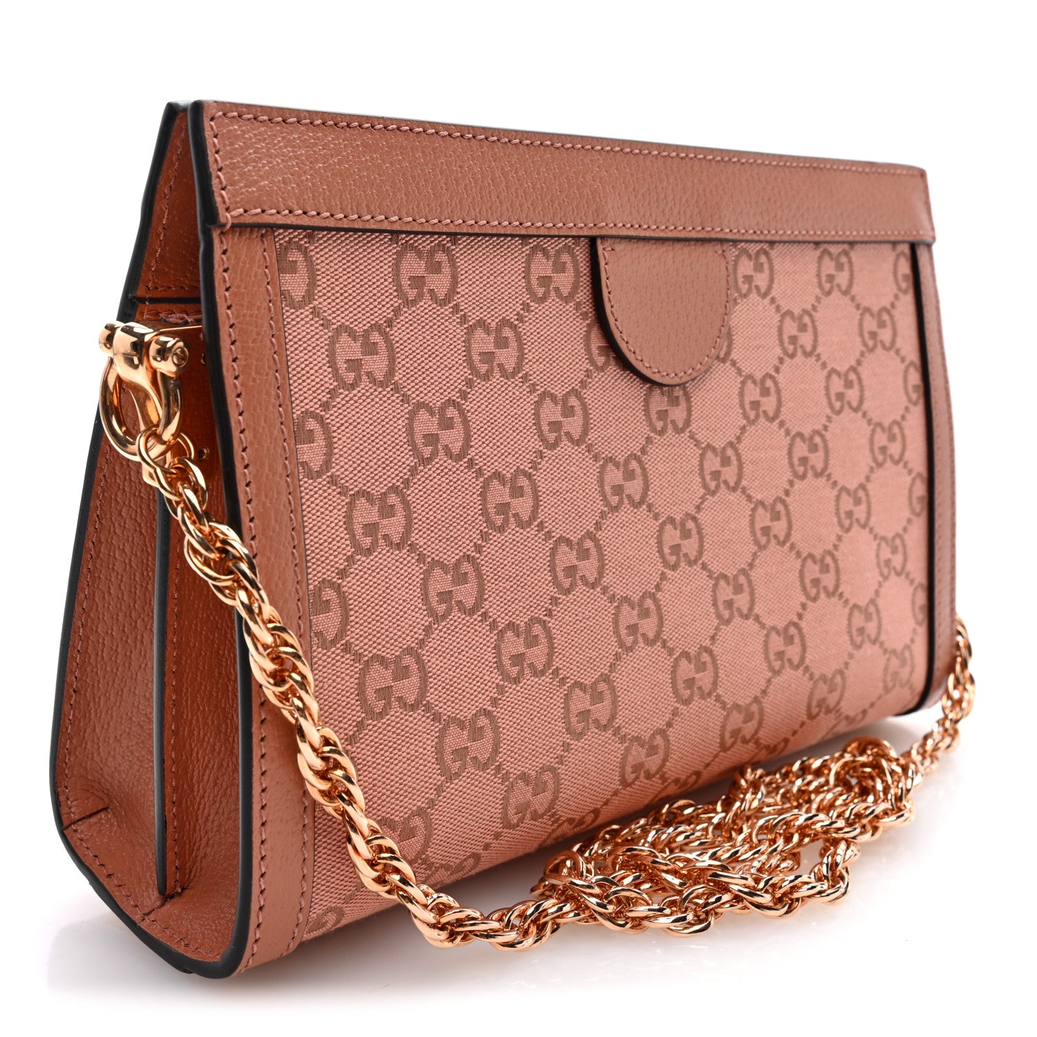 Gucci Monogram Textured Dollar Calfskin Small Ophidia Chain Shoulder Bag Cloche Rose Pink 3 of 10
