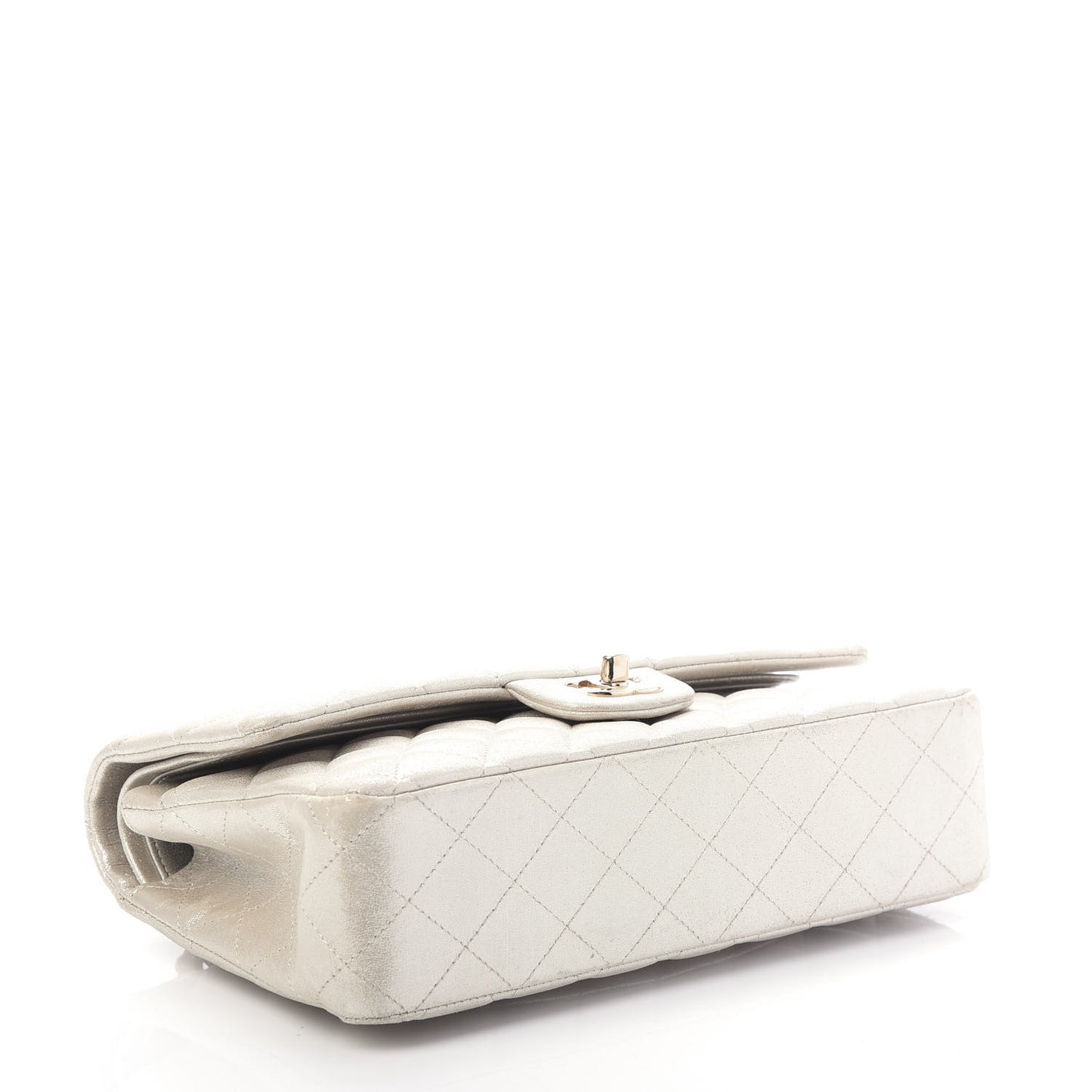 Iridescent Calfskin Quilted Medium Double Flap Silver