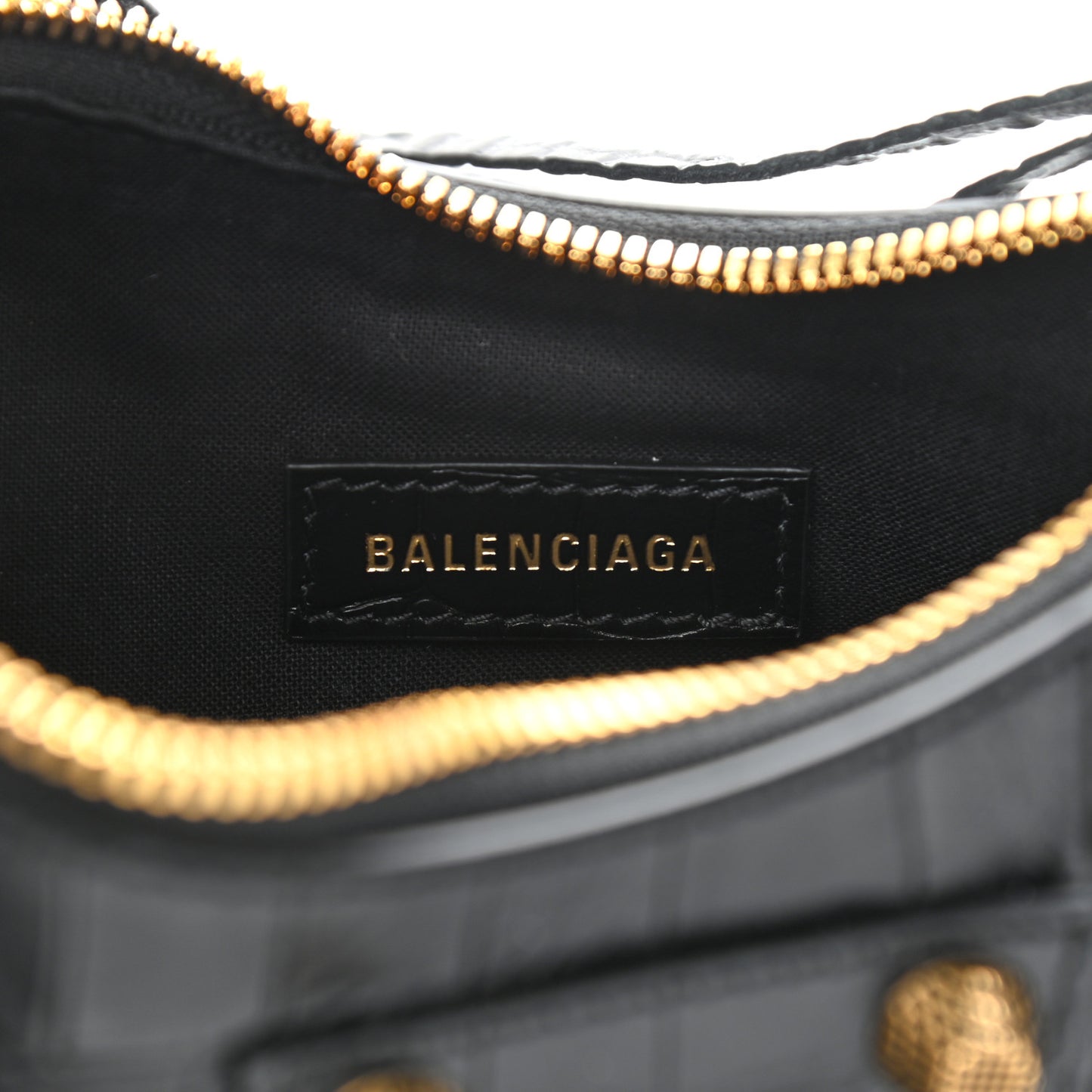 Extra Supple Calfskin Crocodile Embossed Le Cagole Shoulder Bag XS Black