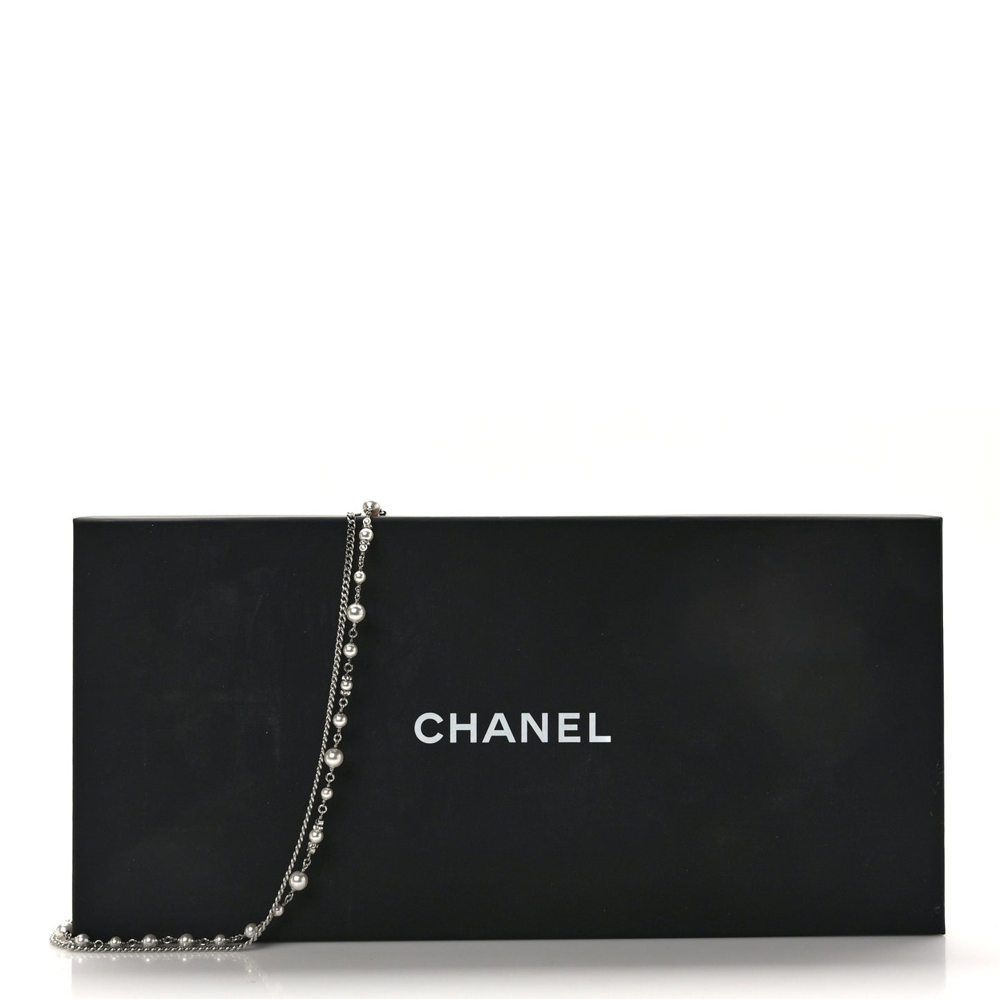 Pearl Crystal Strand CC Long Necklace Silver