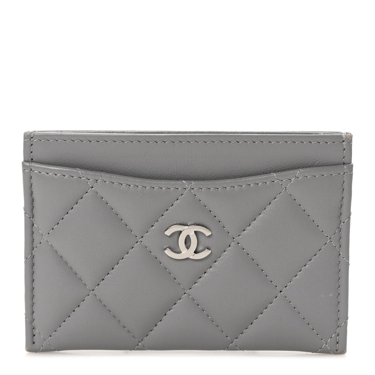 Lambskin Quilted Card Holder Grey