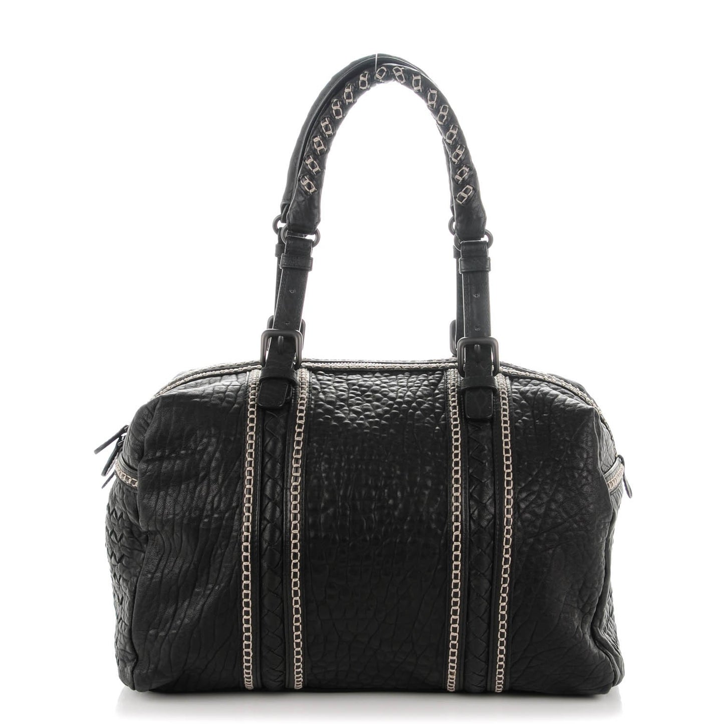Pebbled Lambskin Top Handle Satchel Nero Black