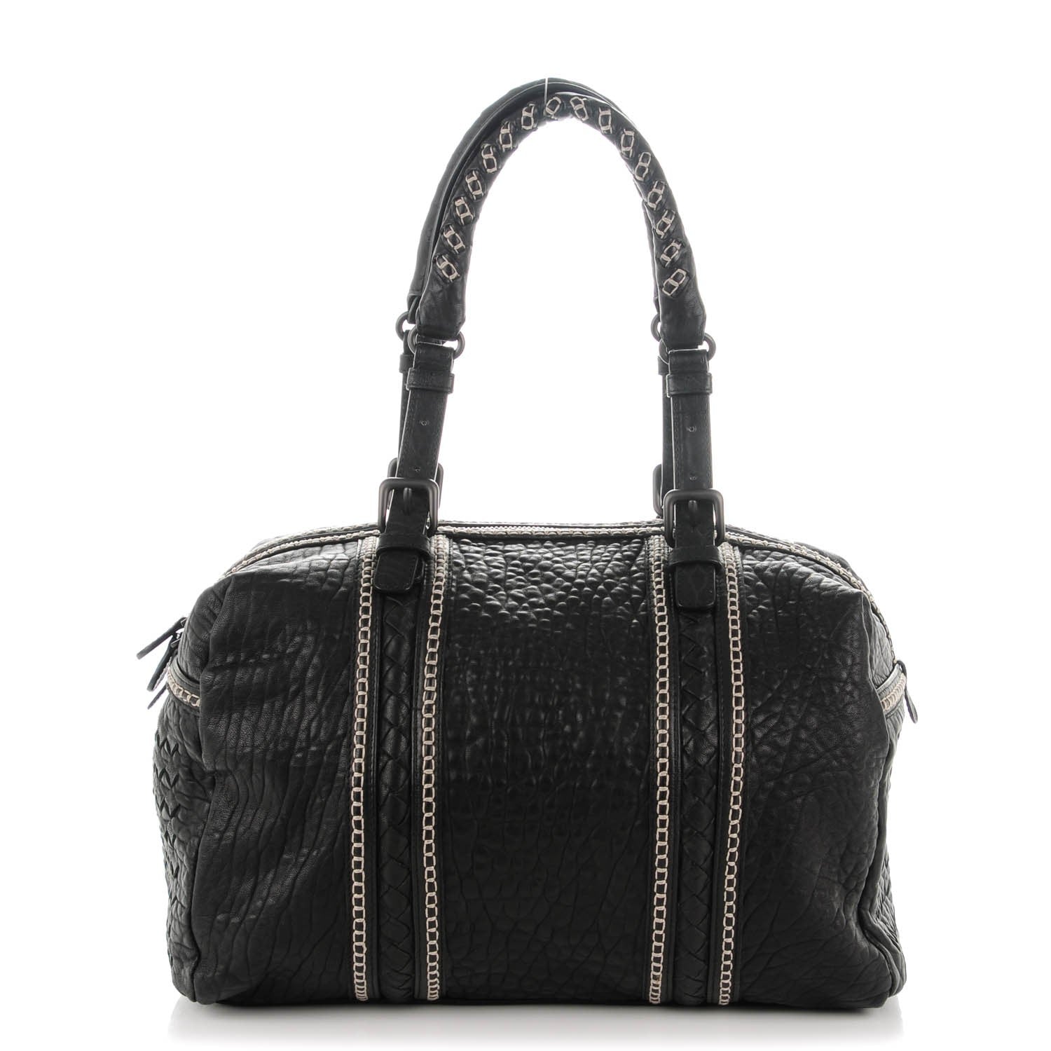Bottega Veneta Pebbled Lambskin Top Handle Satchel Nero Black 1 of 8