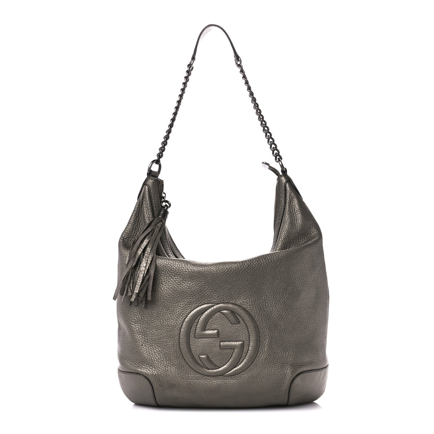 Gucci Metallic Pebbled Calfskin Medium Soho Chain Hobo Sasso 1 of 11