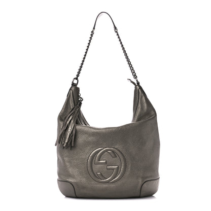 Gucci Metallic Pebbled Calfskin Medium Soho Chain Hobo Sasso 1 of 11